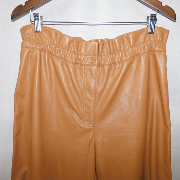 Rachel Zoe Womens 14 Carmel Tan Paperbag Vegan Faux Leather Pants - Picture 2 of 6
